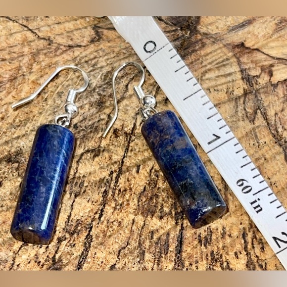 Tubular Deep Navy Sodalite Earrings 1 1/2” - Picture 9 of 10